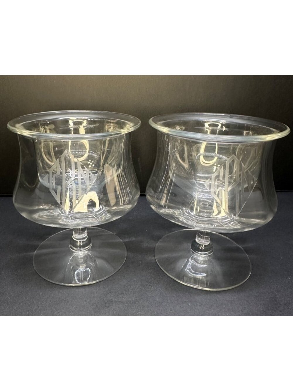 Vtg Glass Shrimp Cocktail Caviar Glass Dish Insert Monogrammed ERN 4" Diameter